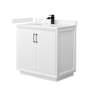 Wyndham Collection Strada 36" Free Standing Single Basin Vanity Set with Cabinet and Cultured Marble Vanity Top White / Carrara Cultured Marble Top / Matte Black Hardware