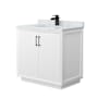 Wyndham Collection Strada 36" Free Standing Single Basin Vanity Set with Cabinet and Marble Vanity Top White / Matte Black Hardware