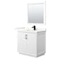 Wyndham Collection Strada 36" Free Standing Single Basin Vanity Set with Cabinet, Quartz Vanity Top, and Framed Mirror White / Giotto Quartz Top / Matte Black Hardware