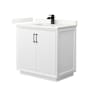 Wyndham Collection Strada 36" Free Standing Single Basin Vanity Set with Cabinet and Quartz Vanity Top White / Giotto Quartz Top / Matte Black Hardware