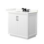 Wyndham Collection Strada 36" Free Standing Single Basin Vanity Set with Cabinet and Quartz Vanity Top White / Giotto Quartz Top / Matte Black Hardware