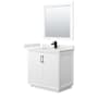 Wyndham Collection Strada 36" Free Standing Single Basin Vanity Set with Cabinet, Quartz Vanity Top, and Framed Mirror White / White Quartz Top / Matte Black Hardware
