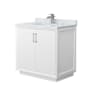 Wyndham Collection Strada 36" Free Standing Single Basin Vanity Set with Cabinet and Marble Vanity Top White / Brushed Nickel Hardware