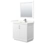 Wyndham Collection Strada 36" Free Standing Single Basin Vanity Set with Cabinet, Quartz Vanity Top, and Framed Mirror White / Giotto Quartz Top / Brushed Nickel Hardware