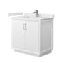 Wyndham Collection Strada 36" Free Standing Single Basin Vanity Set with Cabinet and Cultured Marble Vanity Top White / White Cultured Marble Top / Brushed Nickel Hardware