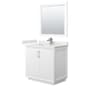 Wyndham Collection Strada 36" Free Standing Single Basin Vanity Set with Cabinet, Quartz Vanity Top, and Framed Mirror White / White Quartz Top / Brushed Nickel Hardware