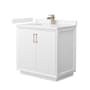 Wyndham Collection Strada 36" Free Standing Single Basin Vanity Set with Cabinet and Cultured Marble Vanity Top White / Carrara Cultured Marble Top / Satin Bronze Hardware