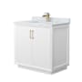 Wyndham Collection Strada 36" Free Standing Single Basin Vanity Set with Cabinet and Marble Vanity Top White / Satin Bronze Hardware