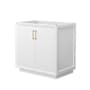 Wyndham Collection Strada 35" Single Free Standing Vanity Cabinet Only - Less Vanity Top White / Satin Bronze Hardware