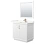 Wyndham Collection Strada 36" Free Standing Single Basin Vanity Set with Cabinet, Quartz Vanity Top, and Framed Mirror White / Giotto Quartz Top / Satin Bronze Hardware