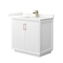 Wyndham Collection Strada 36" Free Standing Single Basin Vanity Set with Cabinet and Quartz Vanity Top White / Giotto Quartz Top / Satin Bronze Hardware