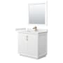Wyndham Collection Strada 36" Free Standing Single Basin Vanity Set with Cabinet, Quartz Vanity Top, and Framed Mirror White / White Quartz Top / Satin Bronze Hardware