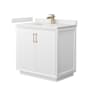 Wyndham Collection Strada 36" Free Standing Single Basin Vanity Set with Cabinet and Quartz Vanity Top White / White Quartz Top / Satin Bronze Hardware