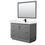 Wyndham Collection Strada 48" Free Standing Single Basin Vanity Set with Cabinet, Cultured Marble Vanity Top, and Framed Mirror Dark Gray / Carrara Cultured Marble Top / Matte Black Hardware