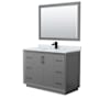 Wyndham Collection Strada 48" Free Standing Single Basin Vanity Set with Cabinet, Marble Vanity Top, and Framed Mirror Dark Gray / Matte Black Hardware