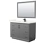 Wyndham Collection Strada 48" Free Standing Single Basin Vanity Set with Cabinet, Quartz Vanity Top, and Framed Mirror Dark Gray / Giotto Quartz Top / Matte Black Hardware