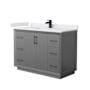 Wyndham Collection Strada 48" Free Standing Single Basin Vanity Set with Cabinet and Cultured Marble Vanity Top Dark Gray / White Cultured Marble Top / Matte Black Hardware