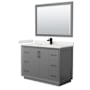 Wyndham Collection Strada 48" Free Standing Single Basin Vanity Set with Cabinet, Quartz Vanity Top, and Framed Mirror Dark Gray / White Quartz Top / Matte Black Hardware