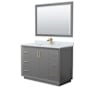 Wyndham Collection Strada 48" Free Standing Single Basin Vanity Set with Cabinet, Marble Vanity Top, and Framed Mirror Dark Gray / Satin Bronze Hardware