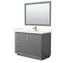 Wyndham Collection Strada 48" Free Standing Single Basin Vanity Set with Cabinet, Quartz Vanity Top, and Framed Mirror Dark Gray / Giotto Quartz Top / Satin Bronze Hardware