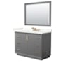 Wyndham Collection Strada 48" Free Standing Single Basin Vanity Set with Cabinet, Quartz Vanity Top, and Framed Mirror Dark Gray / Giotto Quartz Top / Satin Bronze Hardware