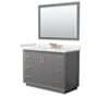 Wyndham Collection Strada 48" Free Standing Single Basin Vanity Set with Cabinet, Quartz Vanity Top, and Framed Mirror Dark Gray / White Quartz Top / Satin Bronze Hardware