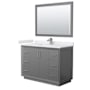 Wyndham Collection Strada 48" Free Standing Single Basin Vanity Set with Cabinet, Cultured Marble Vanity Top, and Framed Mirror Dark Gray / White Cultured Marble Top / Brushed Nickel Hardware