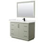 Wyndham Collection Strada 48" Free Standing Single Basin Vanity Set with Cabinet, Cultured Marble Vanity Top, and Framed Mirror Light Green / Carrara Cultured Marble Top / Matte Black Hardware