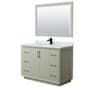 Wyndham Collection Strada 48" Free Standing Single Basin Vanity Set with Cabinet, Marble Vanity Top, and Framed Mirror Light Green / Matte Black Hardware