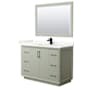 Wyndham Collection Strada 48" Free Standing Single Basin Vanity Set with Cabinet, Quartz Vanity Top, and Framed Mirror Light Green / Giotto Quartz Top / Matte Black Hardware