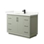 Wyndham Collection Strada 48" Free Standing Single Basin Vanity Set with Cabinet and Quartz Vanity Top Light Green / Giotto Quartz Top / Matte Black Hardware