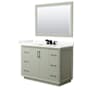 Wyndham Collection Strada 48" Free Standing Single Basin Vanity Set with Cabinet, Quartz Vanity Top, and Framed Mirror Light Green / Giotto Quartz Top / Matte Black Hardware