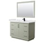 Wyndham Collection Strada 48" Free Standing Single Basin Vanity Set with Cabinet, Cultured Marble Vanity Top, and Framed Mirror Light Green / White Cultured Marble Top / Matte Black Hardware