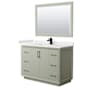 Wyndham Collection Strada 48" Free Standing Single Basin Vanity Set with Cabinet, Quartz Vanity Top, and Framed Mirror Light Green / White Quartz Top / Matte Black Hardware