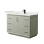 Wyndham Collection Strada 48" Free Standing Single Basin Vanity Set with Cabinet and Quartz Vanity Top Light Green / White Quartz Top / Matte Black Hardware