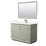Wyndham Collection Strada 48" Free Standing Single Basin Vanity Set with Cabinet, Quartz Vanity Top, and Framed Mirror Light Green / Giotto Quartz Top / Brushed Nickel Hardware