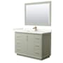 Wyndham Collection Strada 48" Free Standing Single Basin Vanity Set with Cabinet, Quartz Vanity Top, and Framed Mirror Light Green / Giotto Quartz Top / Satin Bronze Hardware
