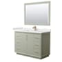 Wyndham Collection Strada 48" Free Standing Single Basin Vanity Set with Cabinet, Quartz Vanity Top, and Framed Mirror Light Green / White Quartz Top / Satin Bronze Hardware