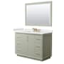 Wyndham Collection Strada 48" Free Standing Single Basin Vanity Set with Cabinet, Quartz Vanity Top, and Framed Mirror Light Green / White Quartz Top / Satin Bronze Hardware