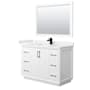 Wyndham Collection Strada 48" Free Standing Single Basin Vanity Set with Cabinet, Cultured Marble Vanity Top, and Framed Mirror White / Carrara Cultured Marble Top / Matte Black Hardware