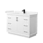 Wyndham Collection Strada 48" Free Standing Single Basin Vanity Set with Cabinet and Cultured Marble Vanity Top White / Carrara Cultured Marble Top / Matte Black Hardware
