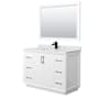 Wyndham Collection Strada 48" Free Standing Single Basin Vanity Set with Cabinet, Marble Vanity Top, and Framed Mirror White / Matte Black Hardware