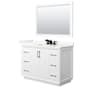 Wyndham Collection Strada 48" Free Standing Single Basin Vanity Set with Cabinet, Quartz Vanity Top, and Framed Mirror White / Giotto Quartz Top / Matte Black Hardware
