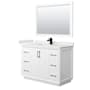 Wyndham Collection Strada 48" Free Standing Single Basin Vanity Set with Cabinet, Quartz Vanity Top, and Framed Mirror White / White Quartz Top / Matte Black Hardware