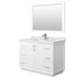 Wyndham Collection Strada 48" Free Standing Single Basin Vanity Set with Cabinet, Marble Vanity Top, and Framed Mirror White / Brushed Nickel Hardware