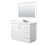 Wyndham Collection Strada 48" Free Standing Single Basin Vanity Set with Cabinet, Quartz Vanity Top, and Framed Mirror White / Giotto Quartz Top / Brushed Nickel Hardware