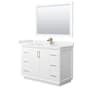 Wyndham Collection Strada 48" Free Standing Single Basin Vanity Set with Cabinet, Cultured Marble Vanity Top, and Framed Mirror White / Carrara Cultured Marble Top / Satin Bronze Hardware