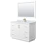 Wyndham Collection Strada 48" Free Standing Single Basin Vanity Set with Cabinet, Marble Vanity Top, and Framed Mirror White / Satin Bronze Hardware