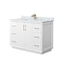 Wyndham Collection Strada 48" Free Standing Single Basin Vanity Set with Cabinet and Marble Vanity Top White / Satin Bronze Hardware