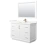 Wyndham Collection Strada 48" Free Standing Single Basin Vanity Set with Cabinet, Quartz Vanity Top, and Framed Mirror White / Giotto Quartz Top / Satin Bronze Hardware